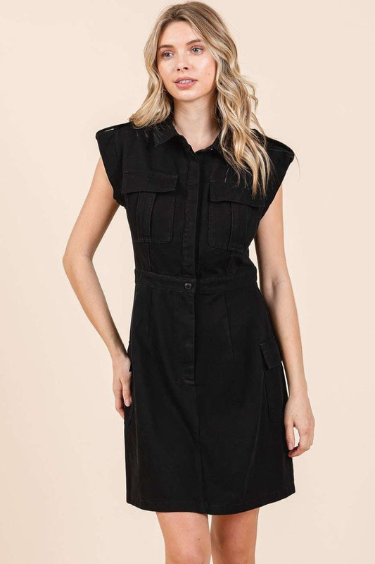 Mittoshop Cargo Pocket Half Button Mini Dress Black Apparel/Dress Dress Mittoshop Ship from USA TikTok Trendsi USPS Walmart Walmart Apparel Trendsi https://www.cyberehub.com
