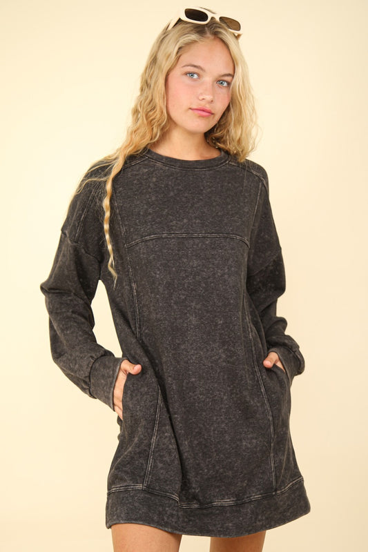 VERY J Mineral Washed Oversized Sweatshirt Mini Dress Black Apparel/Dress Dress Ship from USA TikTok Trendsi USPS VERY J Walmart Walmart Apparel Trendsi https://www.cyberehub.com