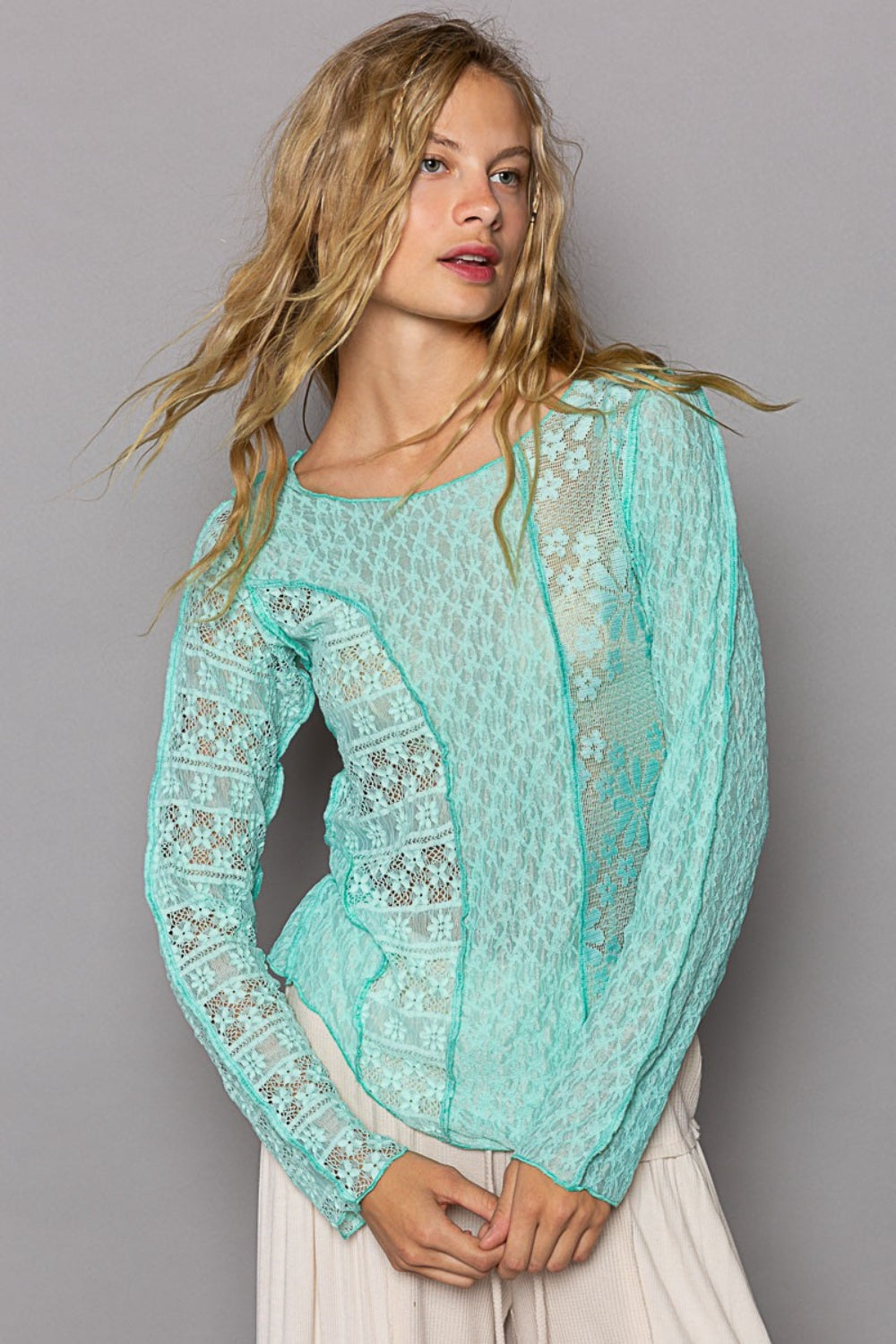 POL Exposed Seam Long Sleeve Lace Knit Top Shirt Apparel Clothing Tops POL Ship from USA Shirts USA Women Trendsi https://www.cyberehub.com