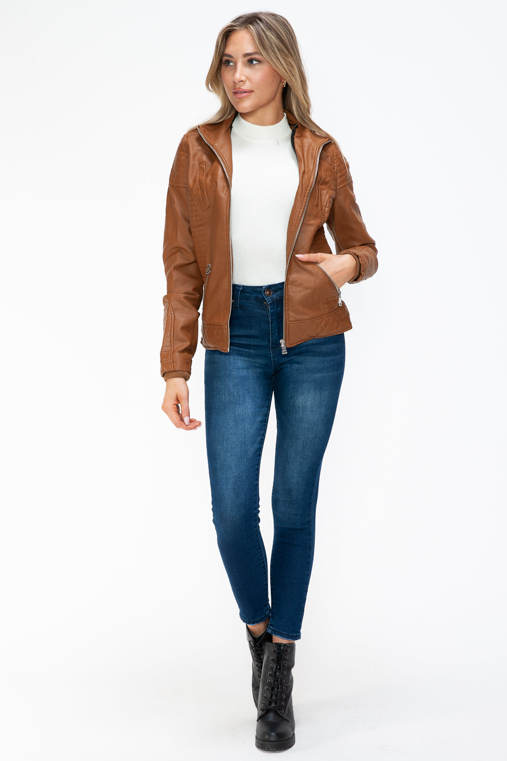 YMI Faux Layered Double-Zipper Jacket with Fuzzy Hood Tops/Jackets/Sweaters Clothing Tops Ship from USA TikTok Trendsi USPS Walmart YMI outerwear Trendsi https://www.cyberehub.com