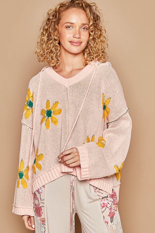 POL Floral Pattern Hooded High-Low Sweater Pink Shirt Apparel Clothing Tops POL Ship from USA Shirts USA Women Trendsi https://www.cyberehub.com