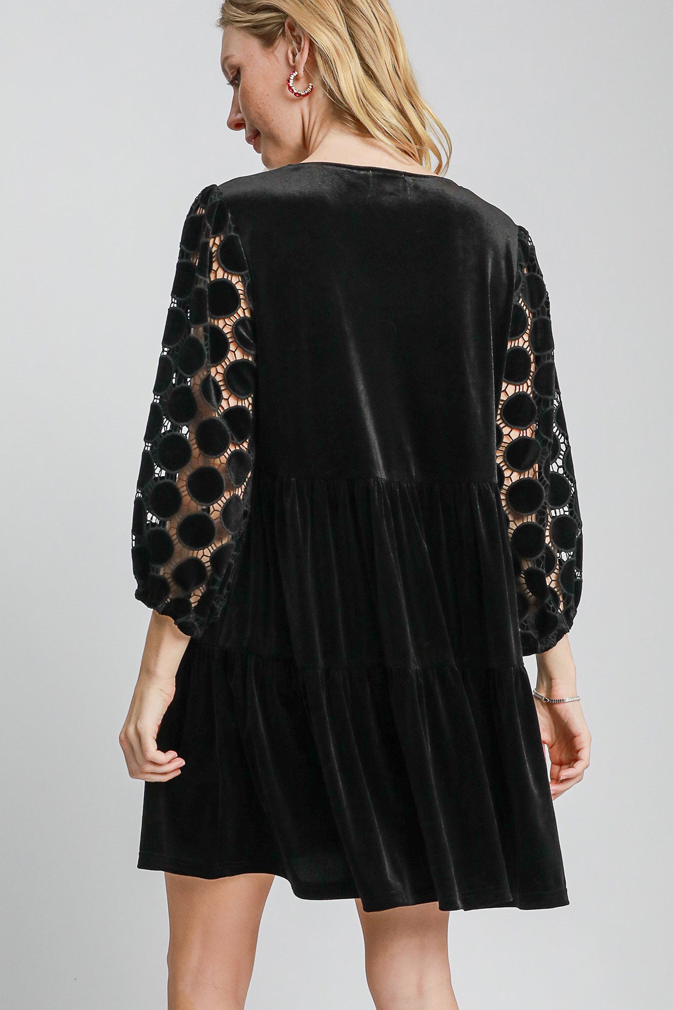 Umgee Dotted Lace Sleeve Tiered Velvet Mini Dress Apparel Apparel Ship from USA TikTok Trendsi Umgee USA Trendsi https://www.cyberehub.com