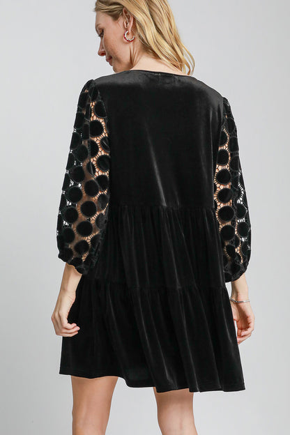 Umgee Dotted Lace Sleeve Tiered Velvet Mini Dress Apparel Apparel Ship from USA TikTok Trendsi Umgee USA Trendsi https://www.cyberehub.com