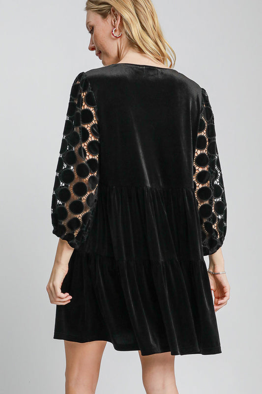 Umgee Dotted Lace Sleeve Tiered Velvet Mini Dress Apparel Apparel Ship from USA TikTok Trendsi Umgee USA Trendsi https://www.cyberehub.com