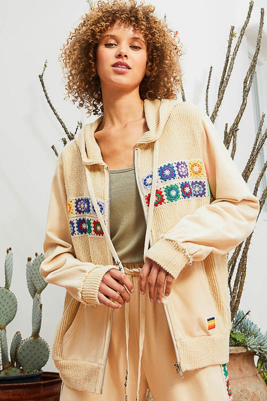 POL Contrast Square Patch Pattern Hooded Zipper Jacket Cream Beige Shirt Apparel Clothing Tops Out of stock POL Ship from USA Shirts USA Women Trendsi https://www.cyberehub.com