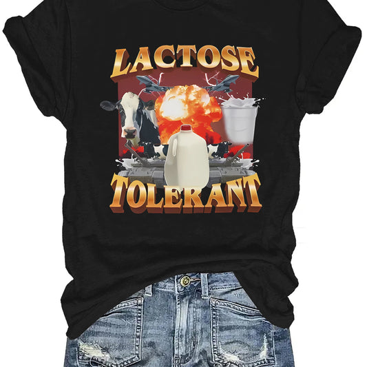 Lactose Tolerant Pattern T-shirt - Casual Round Neck T-shirt, Printed Design, Unisex Short Sleeved Knitted Fabric Top, Suitable For All Seasons Apparel/Shirt/Graphic Shirt SNULLO https://www.cyberehub.com
