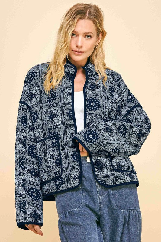 Davi & Dani Vintage Print Open Front Jacket with Pockets Black Apparel Apparel Davi & Dani Ship from USA TikTok Trendsi Trendsi https://www.cyberehub.com