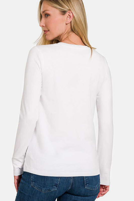 Zenana Full Size Solid Color Round Neck Long Sleeve T-Shirt Apparel/Tops Ship from USA TikTok Tops Trendsi USPS Walmart Walmart Apparel Zenana Trendsi https://www.cyberehub.com