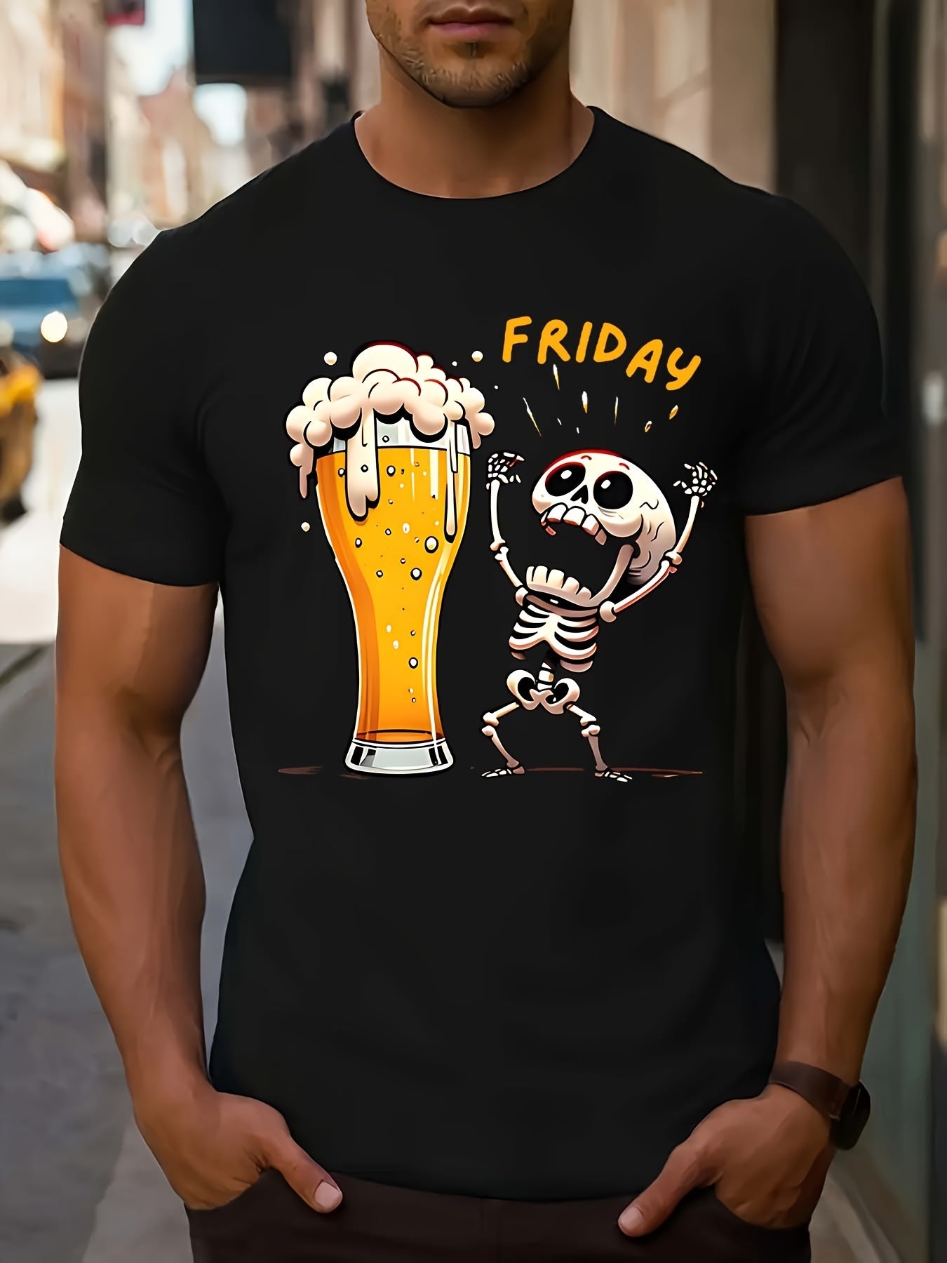 Fridan Skull Print Fashion T-shirt, Round Neck Short Sleeved Top, Patterned T-shirt For Men's Summer Clothing, Men's Matching Apparel/Shirt/Graphic Shirt SNULLO https://www.cyberehub.com