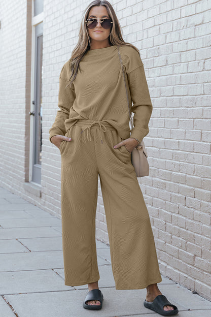 Double Take Full Size Textured Long Sleeve Top and Drawstring Pants Set Khaki Apparel/Tops Double Take Ship from USA TikTok Tops Trendsi USPS Walmart Walmart Apparel Trendsi https://www.cyberehub.com