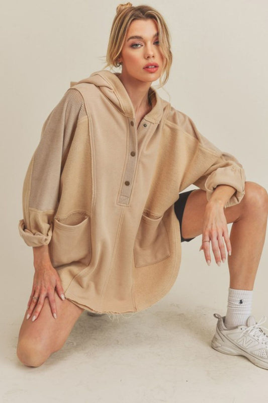 Aemi+Co Slit Half Snap Oversize Hoodie OAT Apparel/Tops Aemi+Co Ship from USA TikTok Tops Trendsi USPS Walmart Walmart Apparel Trendsi https://www.cyberehub.com
