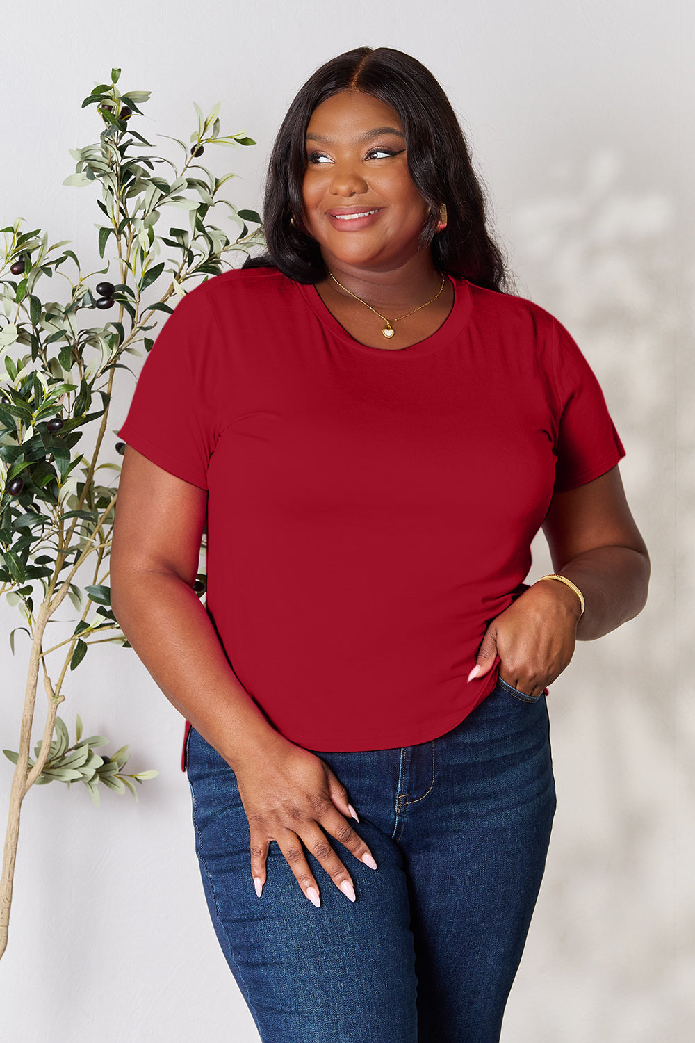 Basic Bae Full Size Round Neck Short Sleeve T-Shirt Apparel/Tops Basic Bae Ship from USA TikTok Tops Trendsi USPS Walmart Walmart Apparel Trendsi https://www.cyberehub.com