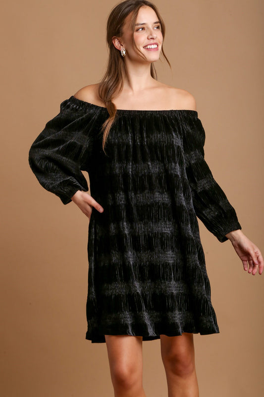 Umgee Off-Shoulder Balloon Sleeve Velvet Mini Dress Black Apparel Apparel Ship from USA TikTok Trendsi Umgee USA Trendsi https://www.cyberehub.com
