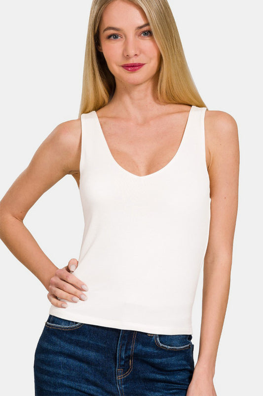 Zenana Double Layer V Neck Tank Off White Tops/Jackets/Sweaters Clothing Tops Ship from USA TikTok Trendsi USPS Walmart Zenana Trendsi https://www.cyberehub.com
