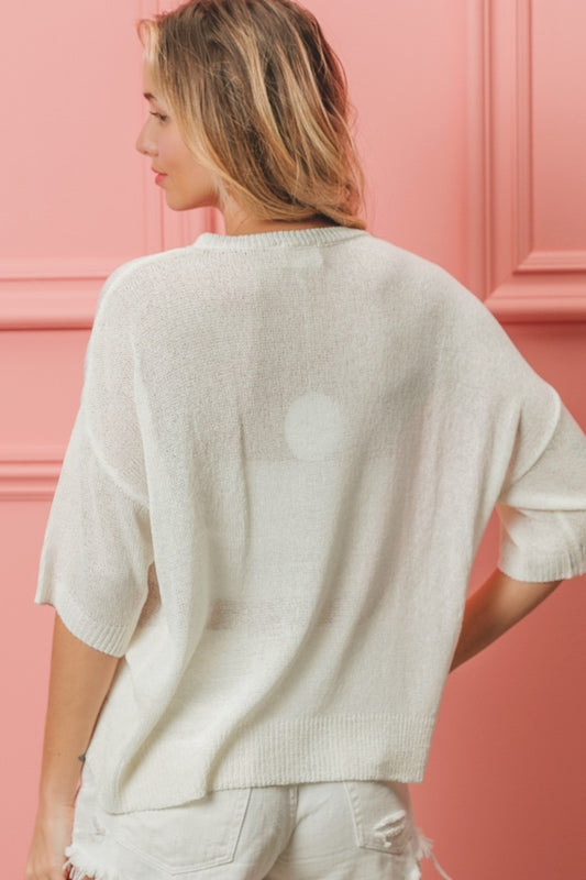 BiBi Striped Heart Contrast Knit Top Shirt Apparel BiBi Clothing Tops Ship from USA Shirts USA Women Trendsi https://www.cyberehub.com