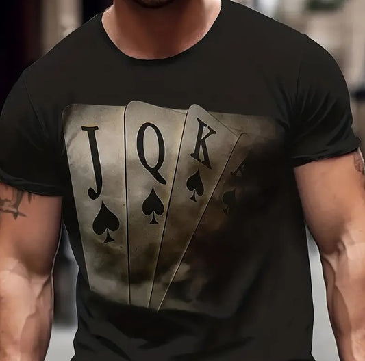Fashionable Card Printed T-shirt For Men, Casual And Comfortable Round Neck Apparel/Shirt/Graphic Shirt SNULLO https://www.cyberehub.com