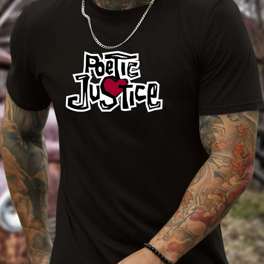 POETIC JUSTICE Letter Printed Round Neck Short Sleeved T-shirt For Men, Casual Summer T-shirt, Suitable For Daily Wear And Vacation Destinations Apparel/Shirt/Graphic Shirt SNULLO https://www.cyberehub.com