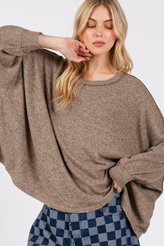 SAGE + FIG Round Neck Batwing Sleeve Oversize Top Coffee Brown Apparel Apparel SAGE+FIG Ship from USA TikTok Trendsi Trendsi https://www.cyberehub.com
