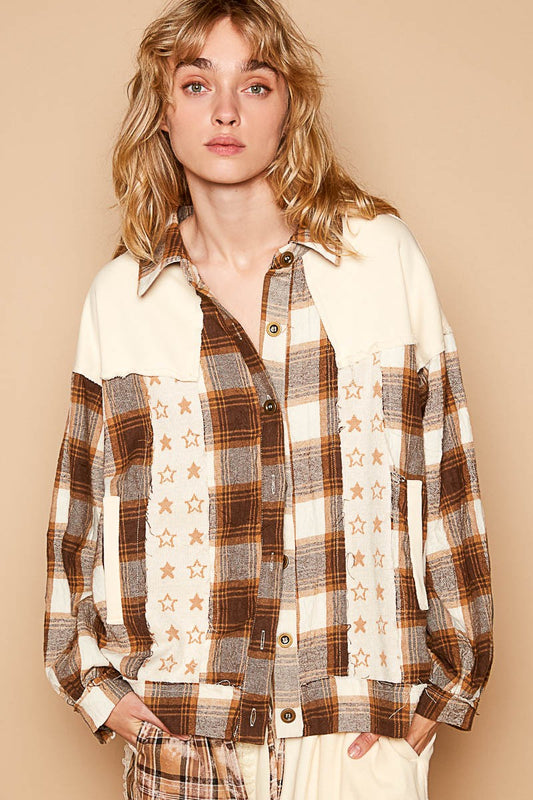 POL Plaid & Star Patchwork Contrast Long Sleeve Shacket Beige Tops/Jackets/Sweaters Clothing Tops POL Ship from USA TikTok Trendsi USPS Walmart Trendsi https://www.cyberehub.com