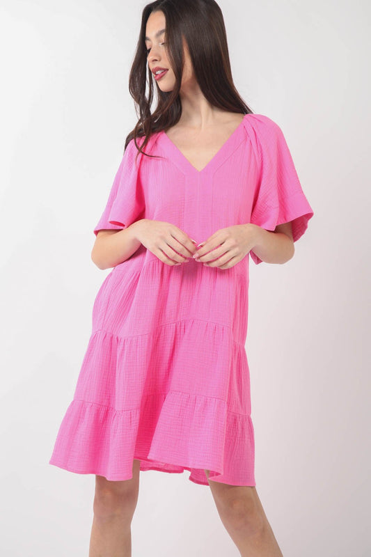 VERY J Texture V-Neck Ruffled Tiered Dress Pink Apparel/Dress Dress Ship from USA TikTok Trendsi USPS VERY J Walmart Walmart Apparel Trendsi https://www.cyberehub.com