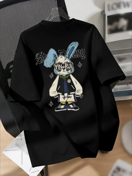 Boys' Cool Bunny Graphic Tee - Casual Crew Neck, Short Sleeve, Machine Washable - Perfect For Spring Summer Apparel/Shirt/Graphic Shirt SNULLO https://www.cyberehub.com