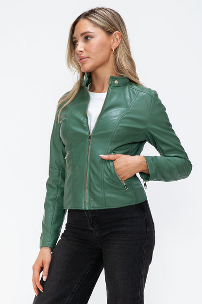 Snobbish Faux Leather Zip Up Drawstring Hooded Jacket Tops/Jackets/Sweaters Clothing Tops Ship from USA Snobbish TikTok Trendsi USPS Walmart Trendsi https://www.cyberehub.com