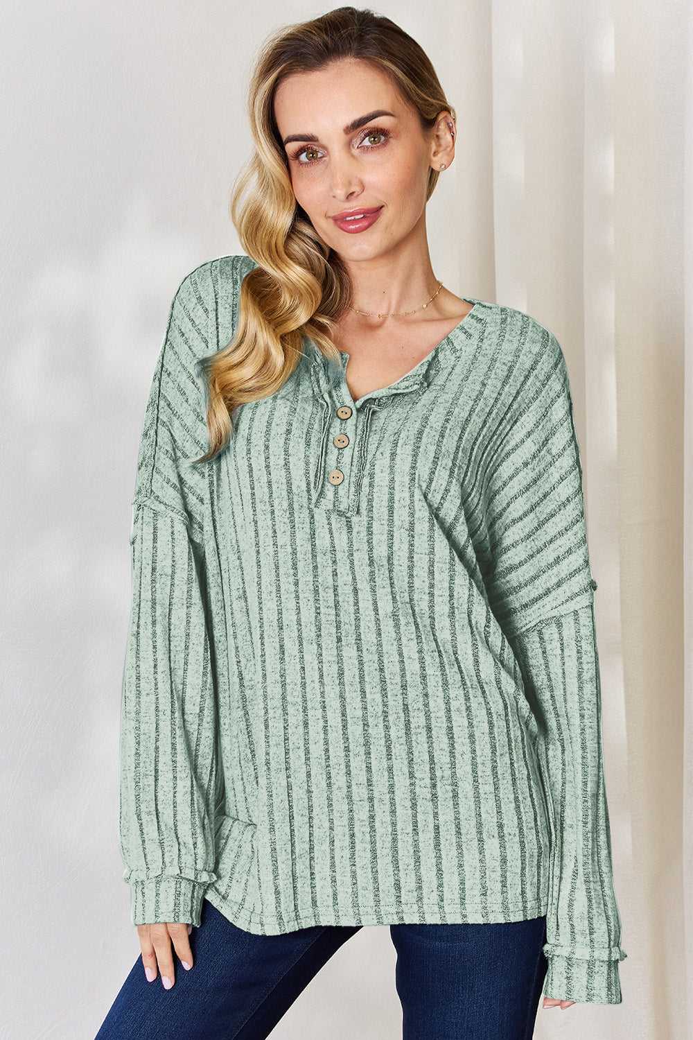 Basic Bae Full Size Ribbed Half Button Long Sleeve T-Shirt Light Green Apparel/Tops Basic Bae Ship from USA TikTok Tops Trendsi USPS Walmart Walmart Apparel Trendsi https://www.cyberehub.com
