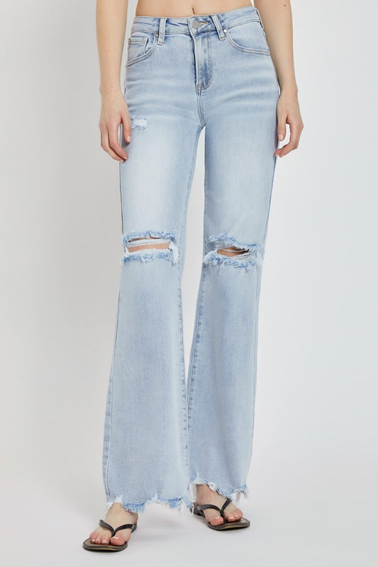 RISEN Full Size High Rise Distressed Wide Leg Jeans Light Bottoms Bottoms Clothing RISEN Ship from USA Women Trendsi https://www.cyberehub.com