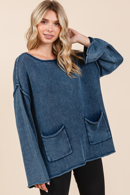 Mittoshop Mineral Wash Patch Pocket Cut Edge Sweater Tops/Jackets/Sweaters Clothing Tops Mittoshop Ship from USA TikTok Trendsi USPS Walmart Trendsi https://www.cyberehub.com
