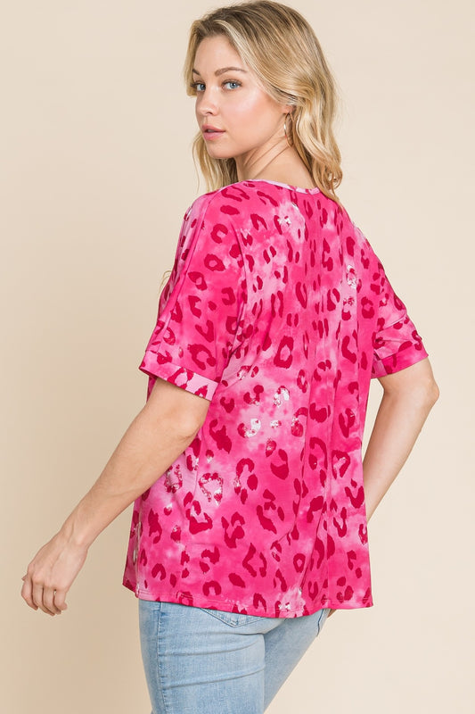 BOMBOM Leopard V-Neck Short Sleeve T-Shirt Tops/Jackets/Sweaters BOMBOM Clothing Tops Ship from USA TikTok Trendsi USPS Walmart Trendsi https://www.cyberehub.com