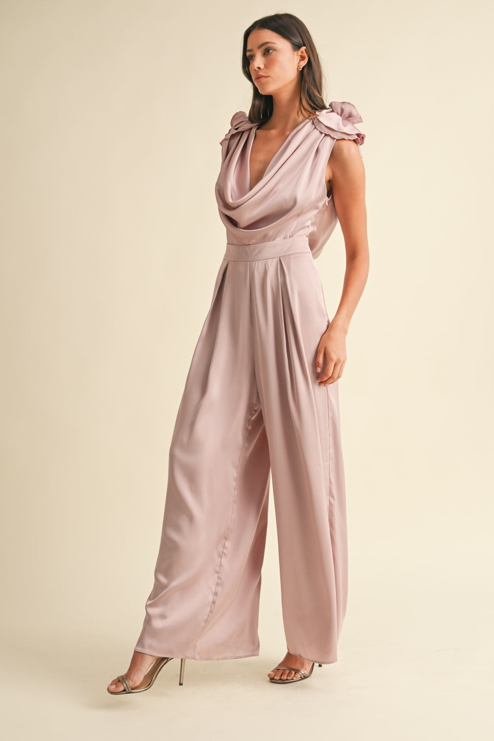 MABLE 3D Floral Applique Deep Cowl Neck Jumpsuit Bottoms Bottoms Clothing MABLE Ship from USA Women Trendsi https://www.cyberehub.com