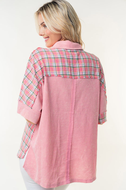 White Birch Plaid Color Block Half Button Top Apparel/Tops Ship from USA TikTok Tops Trendsi USPS Walmart Walmart Apparel White Birch Trendsi https://www.cyberehub.com