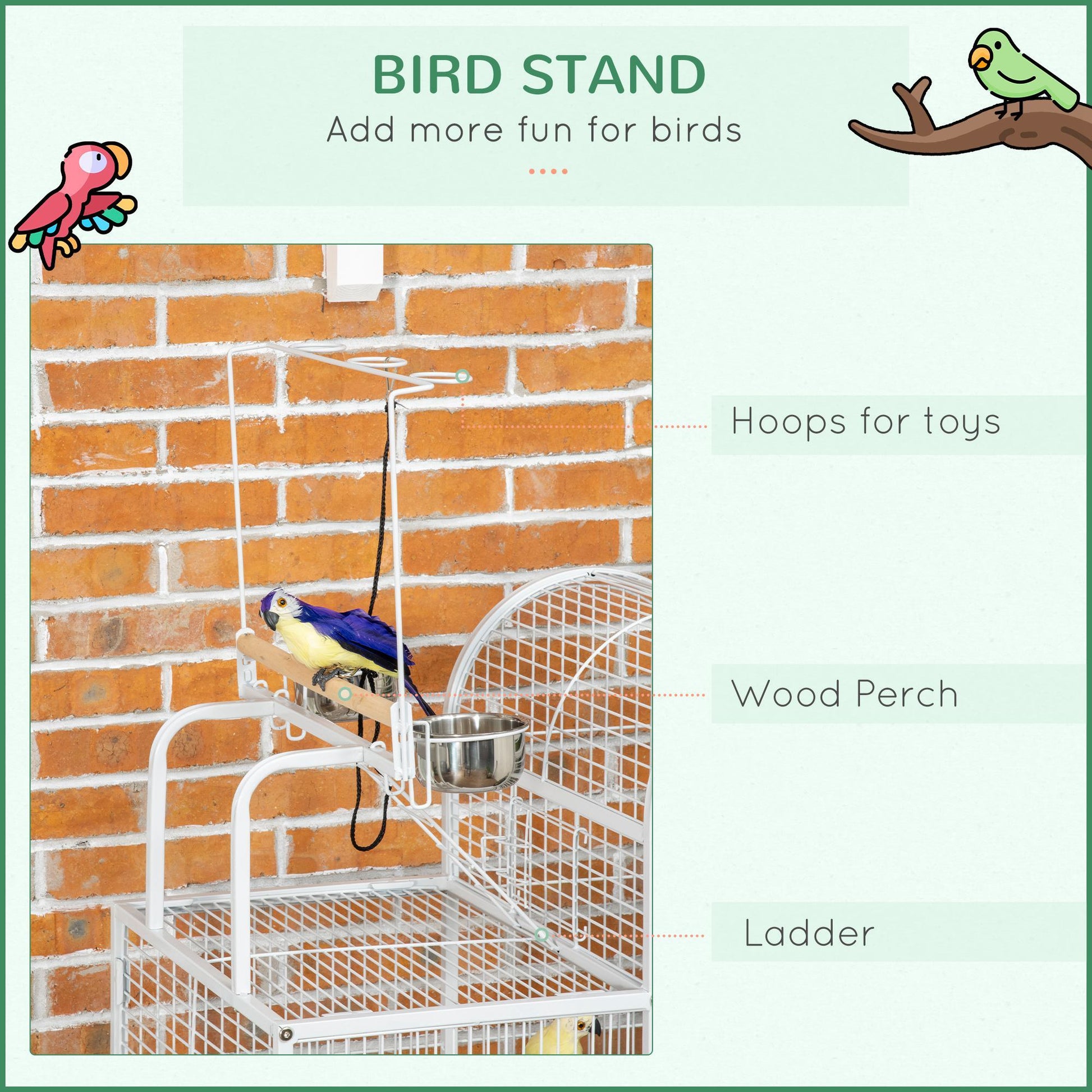 PawHut 55" Large Parrot Cage with Toy Hooks Above Top Bird Perch, Tray, Food Cups, Rolling Stand, Bird Cage for Cockatiels, Parakeets, Lovebirds Giga GNJ Kids Toys Giga https://www.cyberehub.com