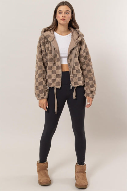 HYFVE Zip Up Sherpa Checkered Hooded Jacket Shirt Apparel Clothing Tops HYFVE Ship from USA Shirts USA Women Trendsi https://www.cyberehub.com
