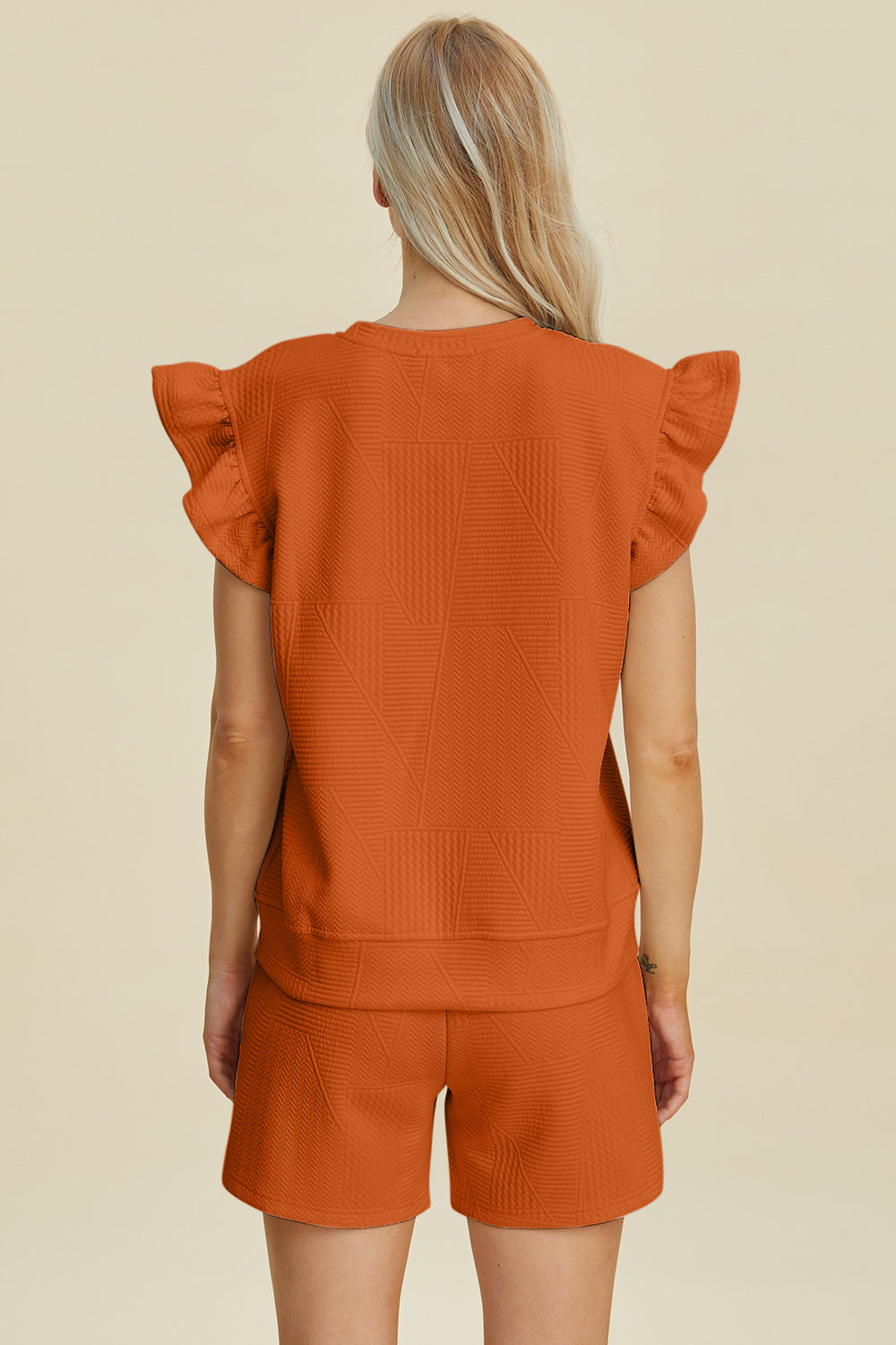 Double Take Full Size Texture Round Neck Ruffle Sleeve Top and Shorts Set Tops/Jackets/Sweaters Clothing Tops Double Take Ship from USA TikTok Trendsi USPS Walmart Trendsi https://www.cyberehub.com