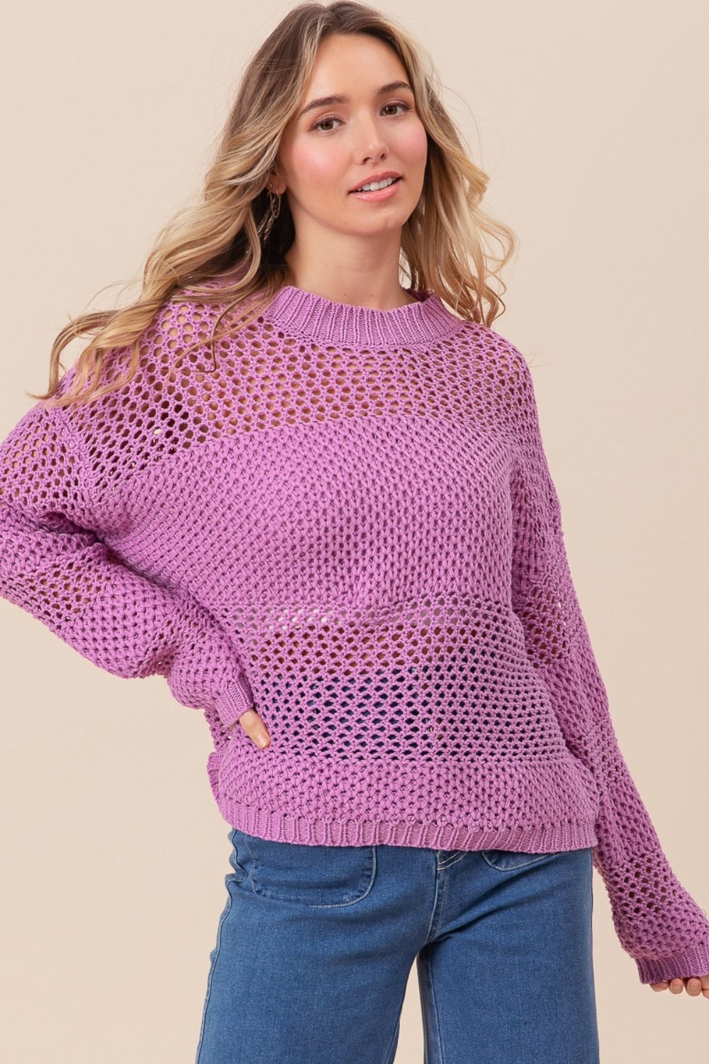 BiBi Openwork Long Sleeve Knit Top Shirt Apparel BiBi Clothing Tops Ship from USA Shirts USA Women Trendsi https://www.cyberehub.com