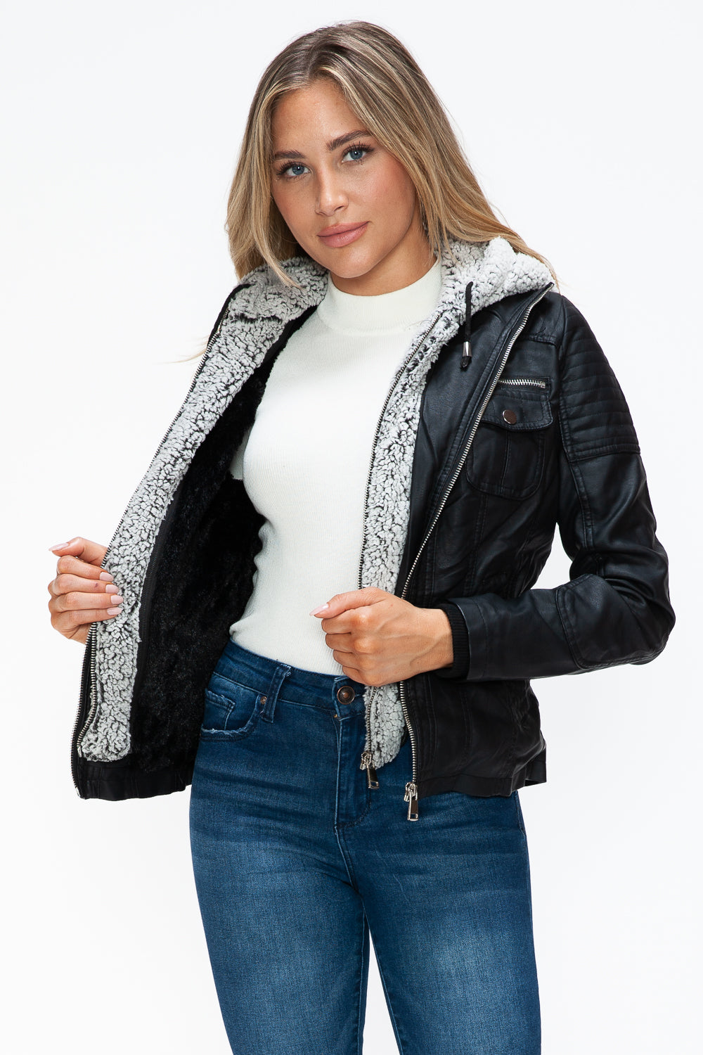 YMI Removable Faux Layered Multi-Pocket Jacket with Fuzzy Hood Apparel Featured Ship from USA Tiktok Trendsi USA USPS Walmart YMI outerwear Trendsi https://www.cyberehub.com