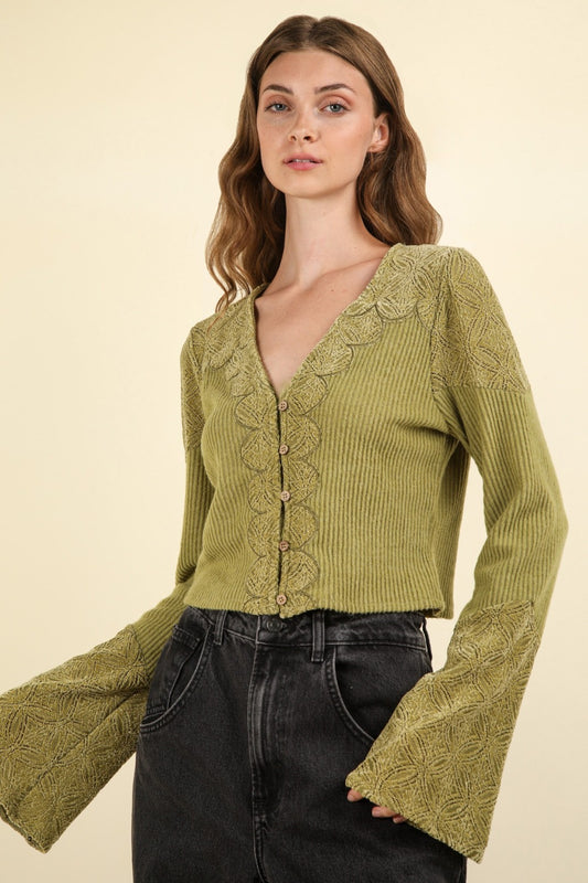 VERY J V-Neck Lace Detail Button Down Crop Ribbed Knit Top Olive Shirt Apparel Clothing Tops Ship from USA Shirts USA VERY J Women Trendsi https://www.cyberehub.com