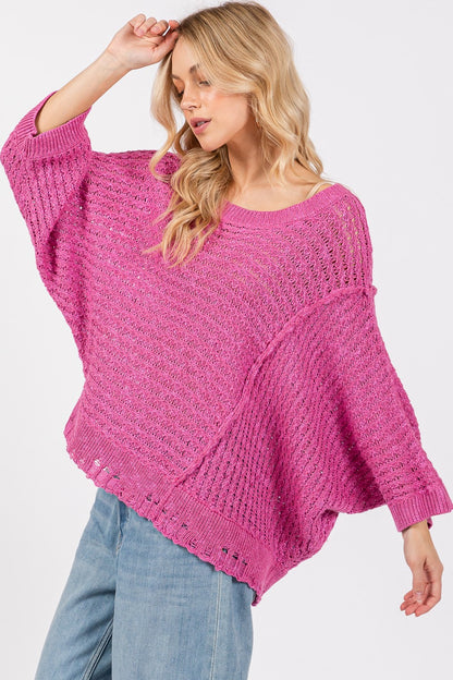 SAGE + FIG Distressed Asymmetrical Open Stitch Sweater Shirt Apparel Clothing Tops SAGE+FIG Ship from USA Shirts USA Women Trendsi https://www.cyberehub.com