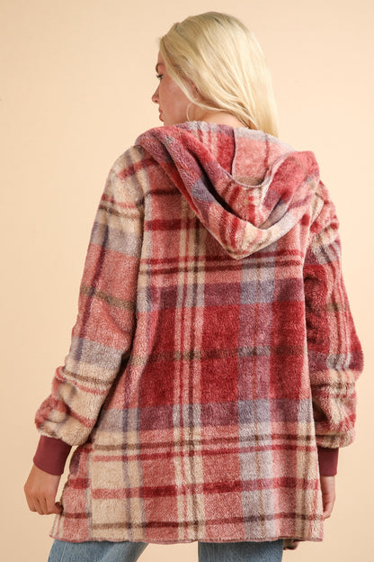 VERY J Fuzzy Plaid Long Sleeve Hooded Jacket Tops/Jackets/Sweaters Clothing Tops Ship from USA TikTok Trendsi USPS VERY J Walmart Trendsi https://www.cyberehub.com