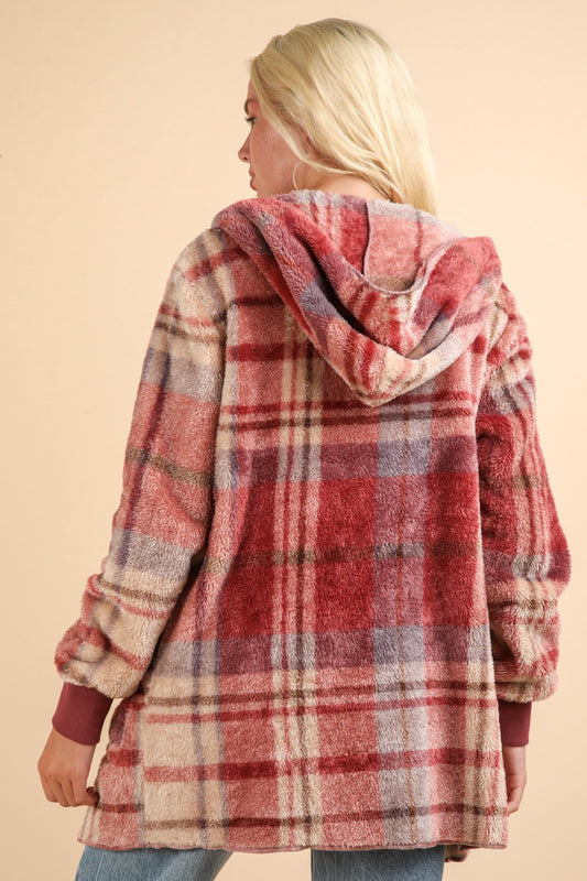 VERY J Fuzzy Plaid Long Sleeve Hooded Jacket Tops/Jackets/Sweaters Clothing Tops Ship from USA TikTok Trendsi USPS VERY J Walmart Trendsi https://www.cyberehub.com