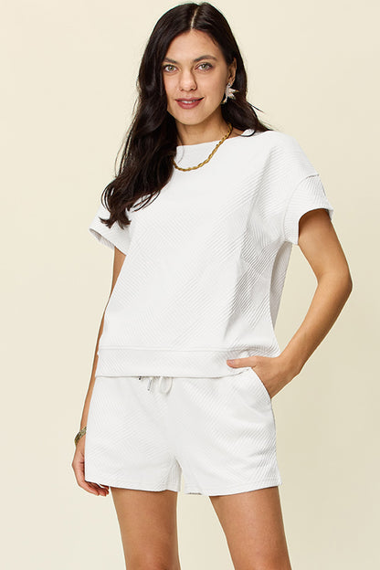 Double Take Full Size Texture Short Sleeve T-Shirt and Drawstring Shorts Set White Apparel/Tops Double Take Ship from USA TikTok Tops Trendsi USPS Walmart Walmart Apparel Trendsi https://www.cyberehub.com