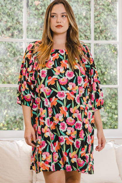 ODDI Full Size Floral Puff Sleeve Mini Dress Black Multi Apparel/Dress Dress ODDI Ship from USA TikTok Trendsi USPS Walmart Walmart Apparel Trendsi https://www.cyberehub.com