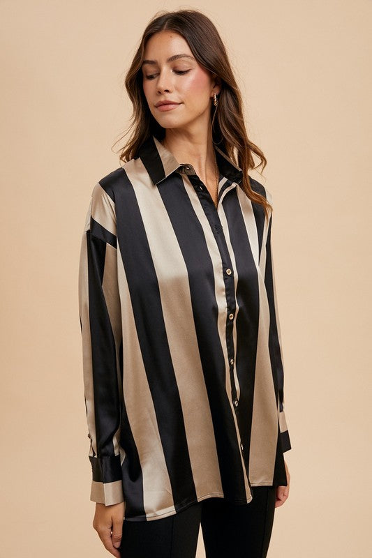 Annie Wear Striped Dropped Shoulder Button Up Shirt Apparel Annie Wear Apparel Ship from USA TikTok Trendsi Trendsi https://www.cyberehub.com