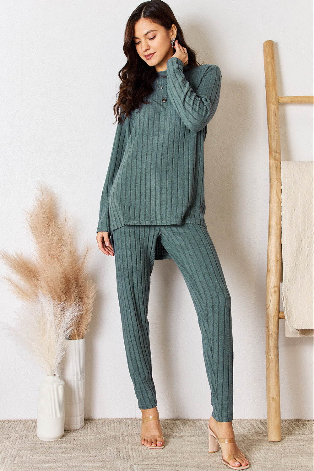 Basic Bae Full Size Ribbed Round Neck High-Low Slit Top and Pants Set Apparel/Tops Basic Bae Ship from USA TikTok Tops Trendsi USPS Walmart Walmart Apparel Trendsi https://www.cyberehub.com