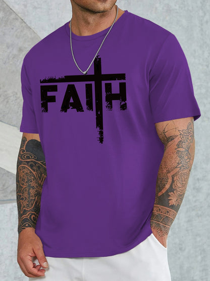 Large Men's Casual Fashion Sports T-shirt, Faith Pattern Round Neck Comfortable T-shirt Summer Clothing Apparel/Shirt/Graphic Shirt SNULLO https://www.cyberehub.com