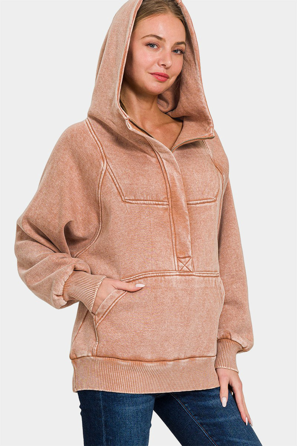 Zenana Acid Wash Fleece Kangaroo Hoodie Rust Apparel/Tops Ship from USA TikTok Tops Trendsi USPS Walmart Walmart Apparel Zenana Trendsi https://www.cyberehub.com