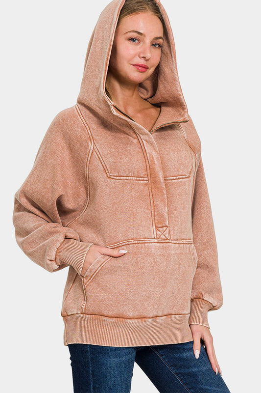 Zenana Acid Wash Fleece Kangaroo Hoodie Rust Apparel/Tops Ship from USA TikTok Tops Trendsi USPS Walmart Walmart Apparel Zenana Trendsi https://www.cyberehub.com