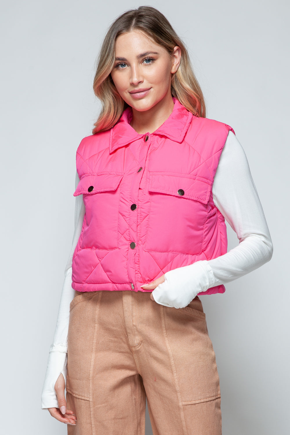 Snobbish Snap Down Quilted Crop Vest Hot Pink Shirt Apparel Clothing Tops Ship from USA Shirts Snobbish USA Women Trendsi https://www.cyberehub.com