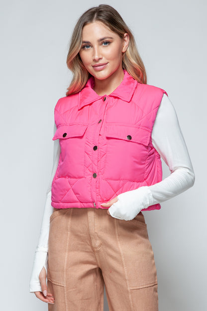 Snobbish Snap Down Quilted Crop Vest Hot Pink Shirt Apparel Clothing Tops Ship from USA Shirts Snobbish USA Women Trendsi https://www.cyberehub.com
